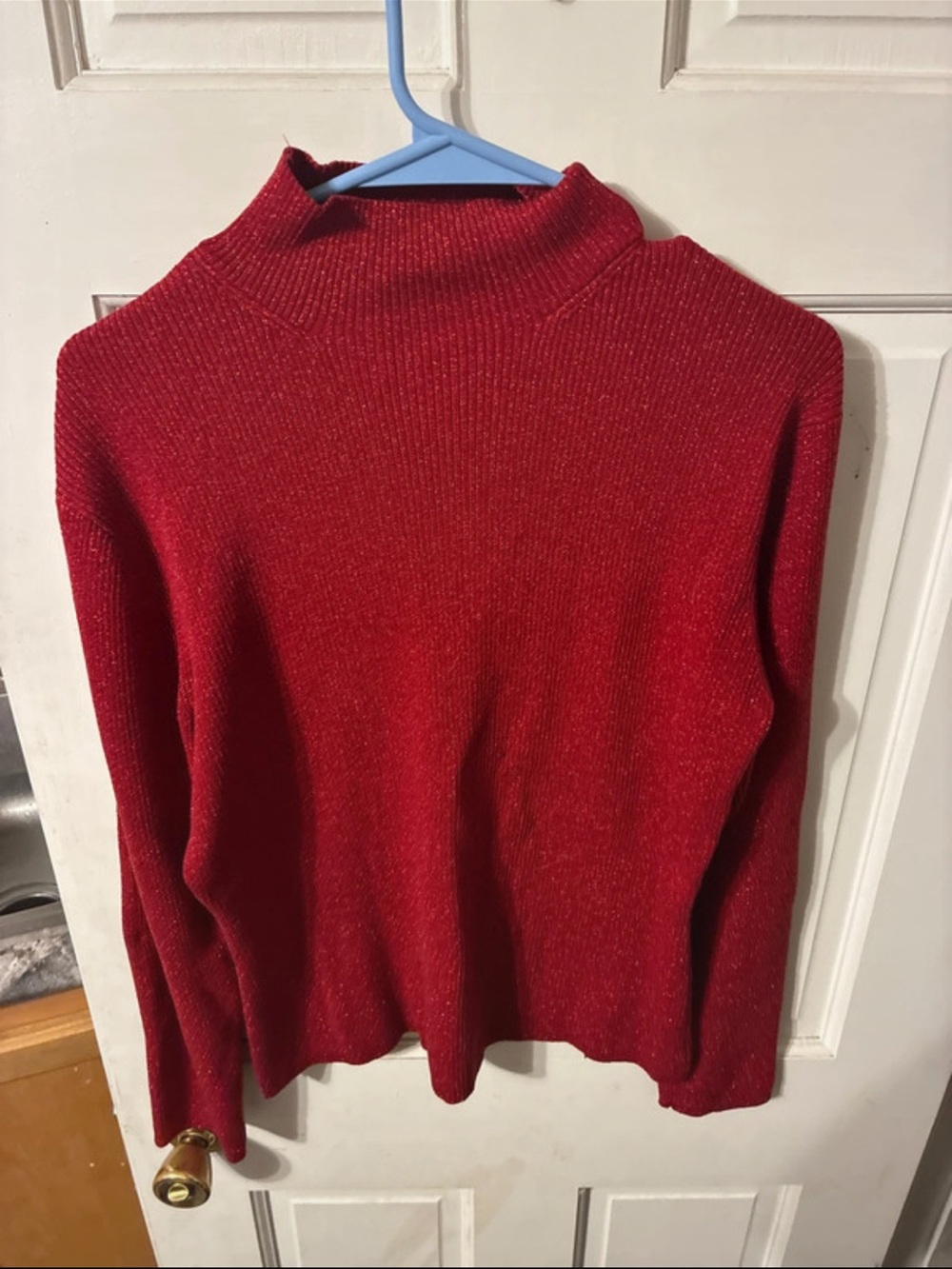 Women's Red Ribbed Mock/Turtleneck Sweater